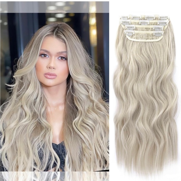 20 inch 4 pieces 11 clips ash blonde hair extension clip in. main image 6